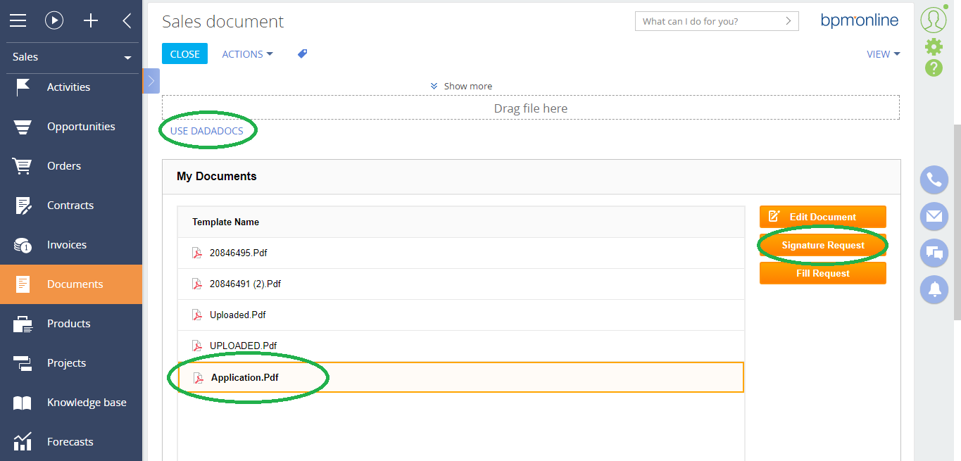 DaDaDocs integration with bpm’online account