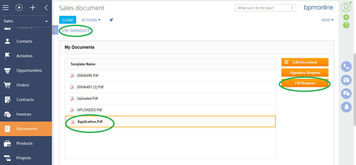 DaDaDocs integration with bpm’online account