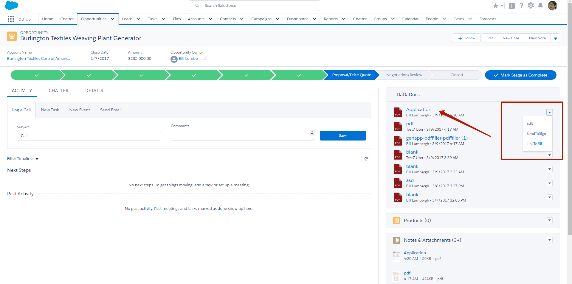 DaDaDocs integration with Salesforce