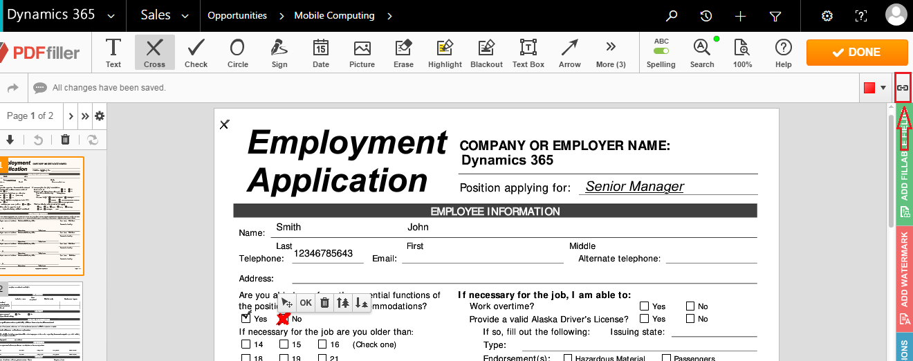 DaDaDocs Dynamics 365 integration