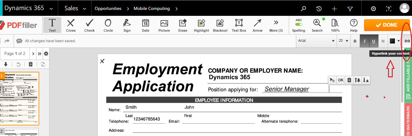 DaDaDocs Dynamics 365 integration