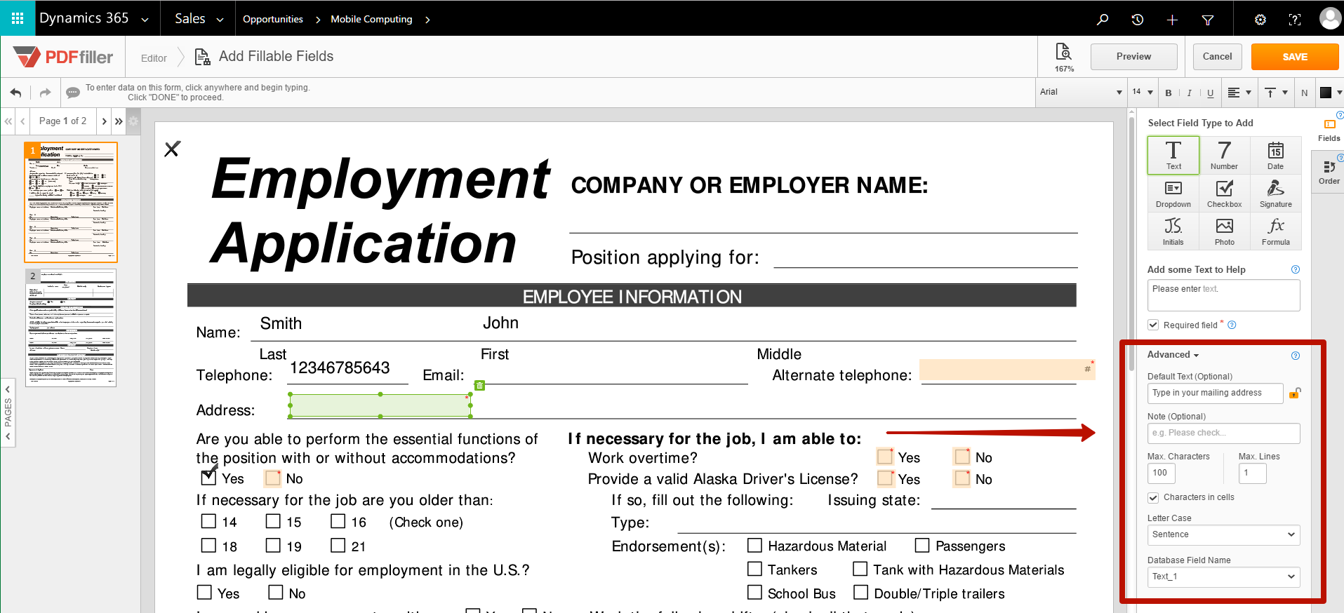 DaDaDocs Dynamics 365 integration