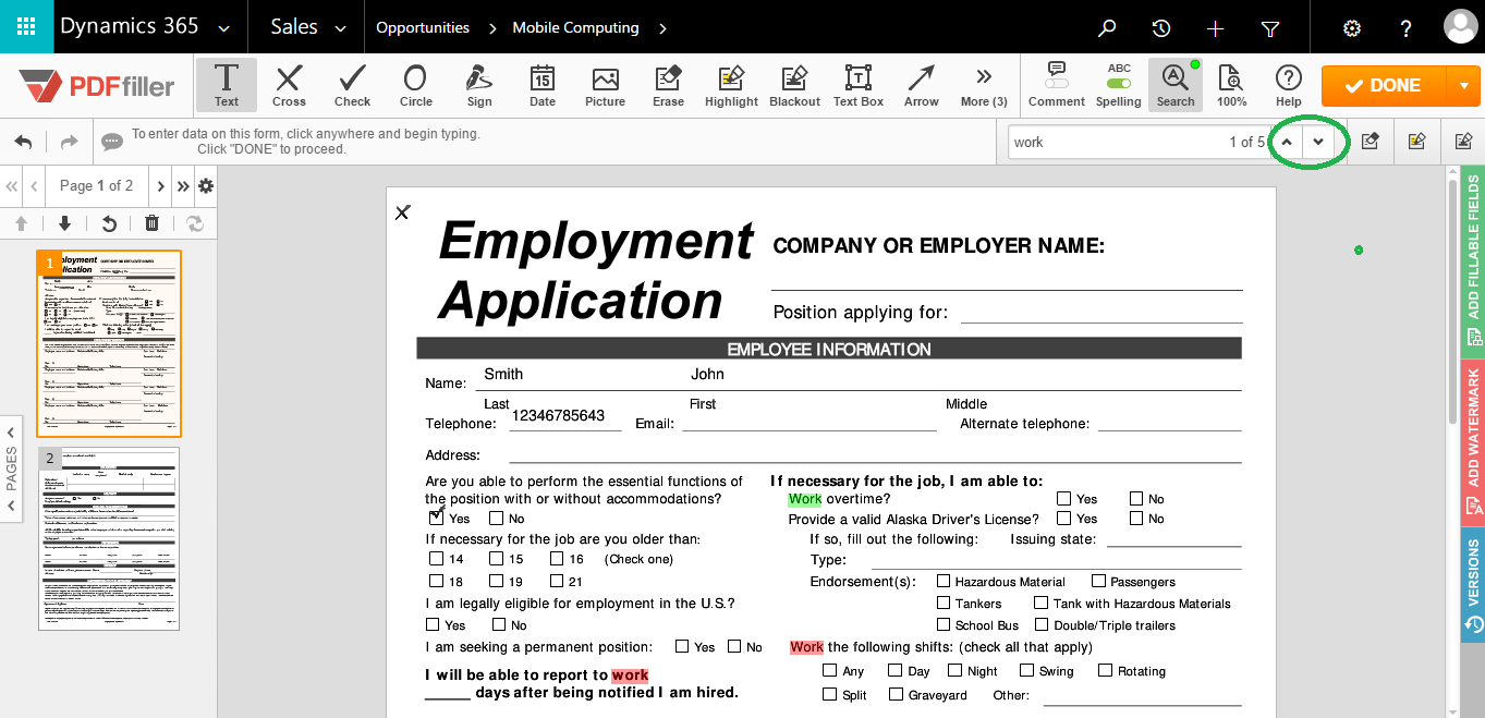 DaDaDocs Dynamics 365 integration
