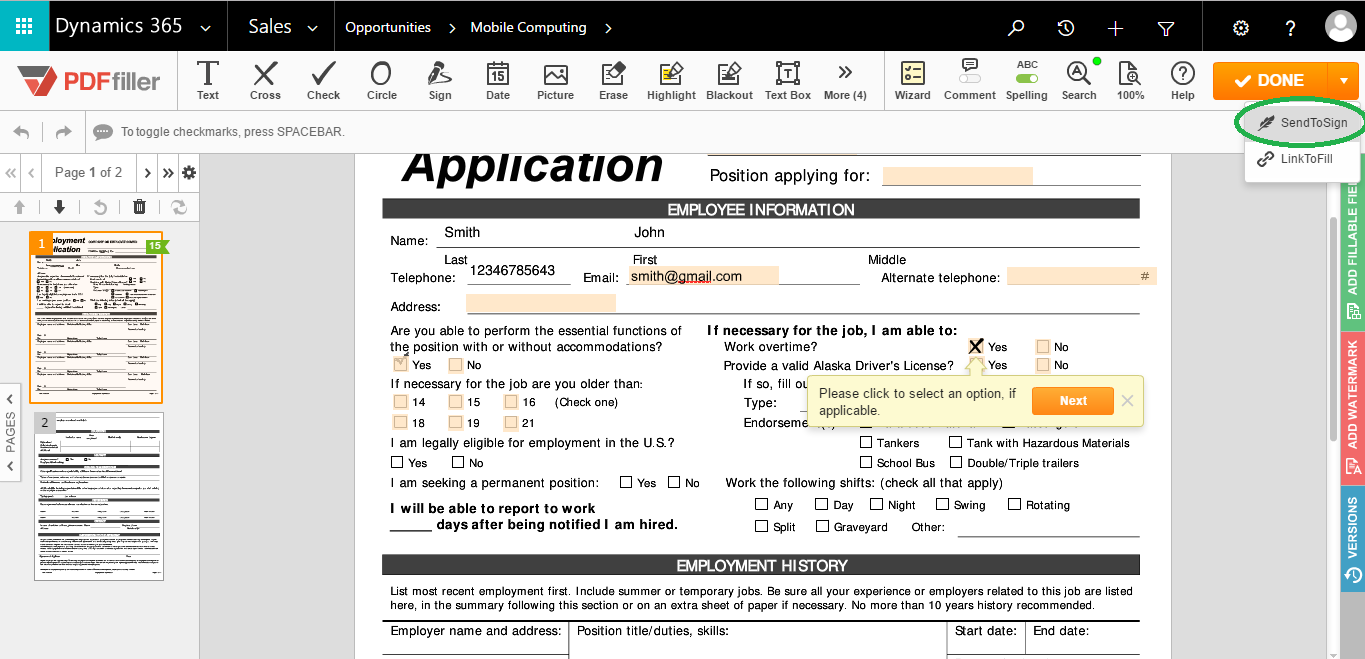 DaDaDocs for integration with Dynamics 365