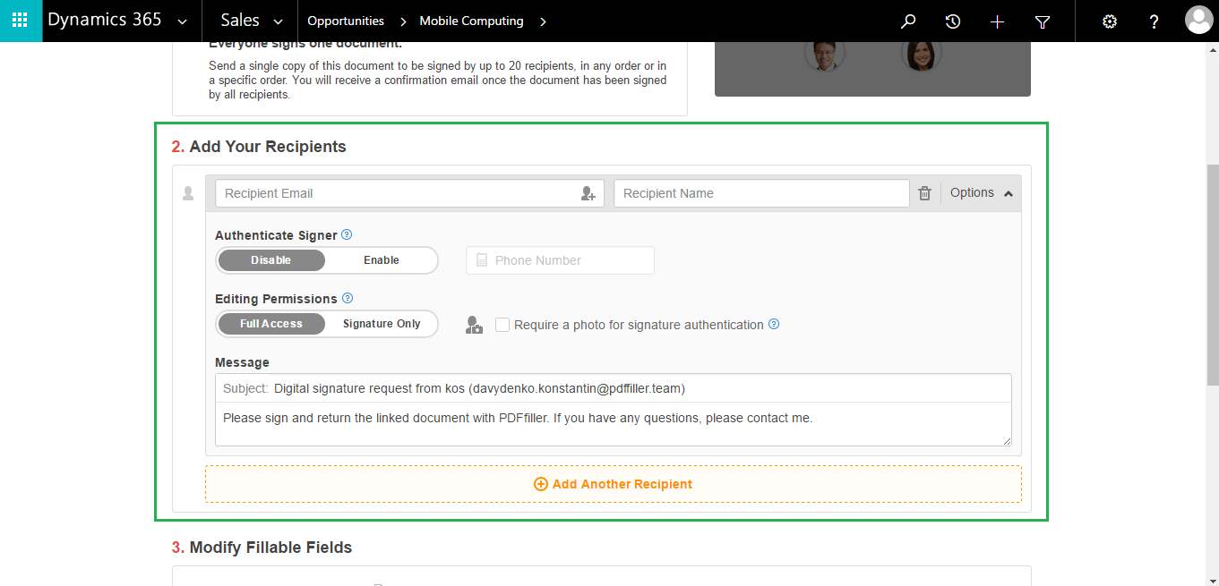 DaDaDocs Dynamics 365 integration