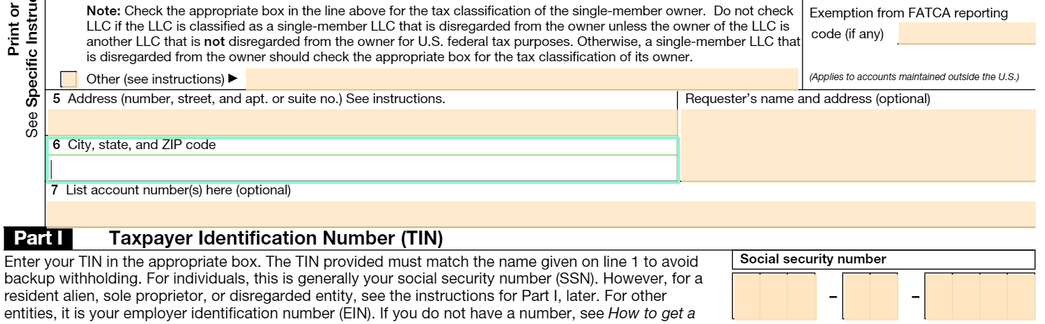 irs W9 Form box 6