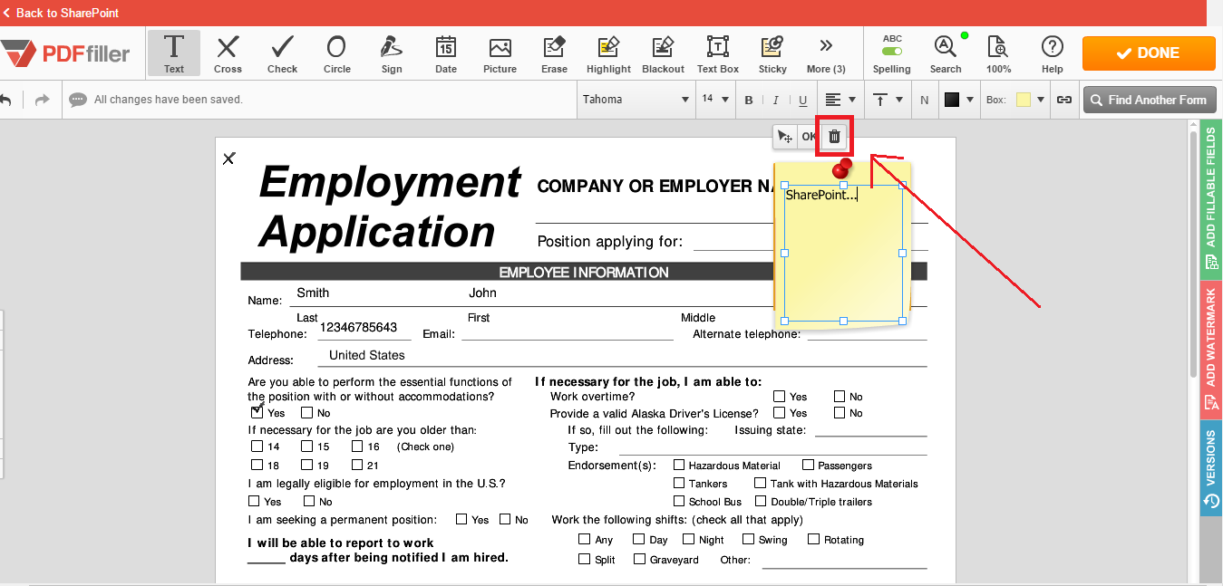 PDFfillerocs integration for SharePoint