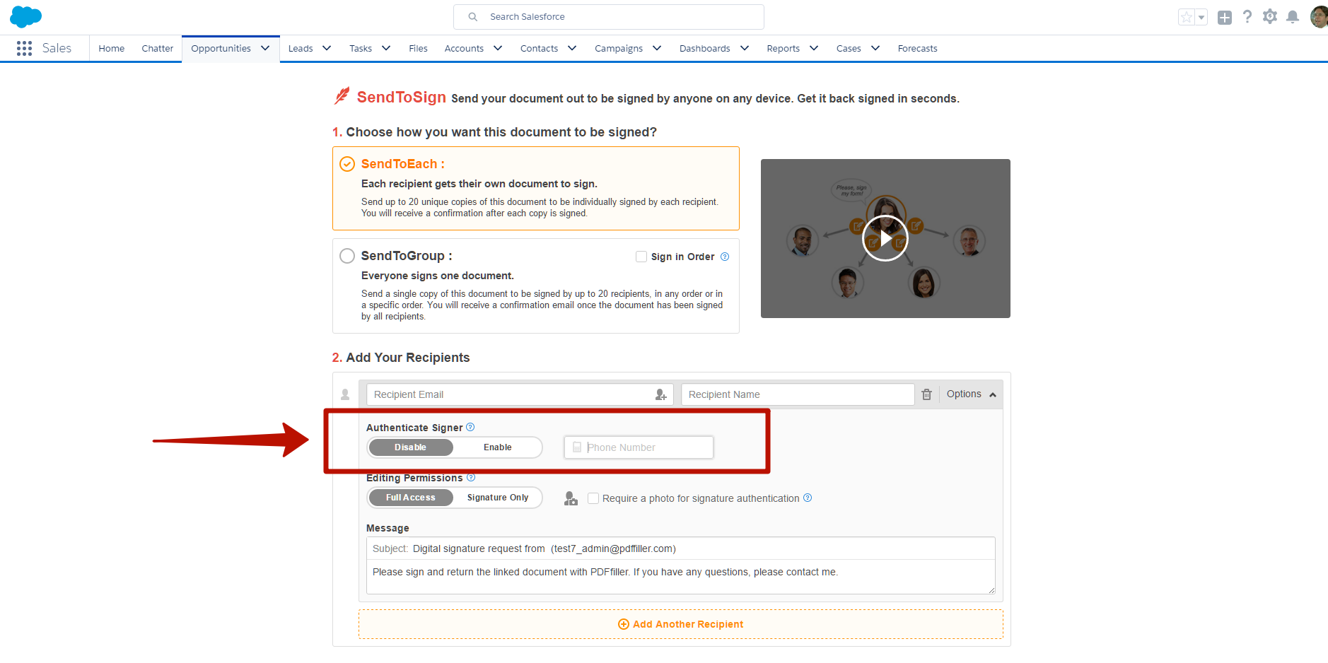 DaDaDocs integration with Salesforce account