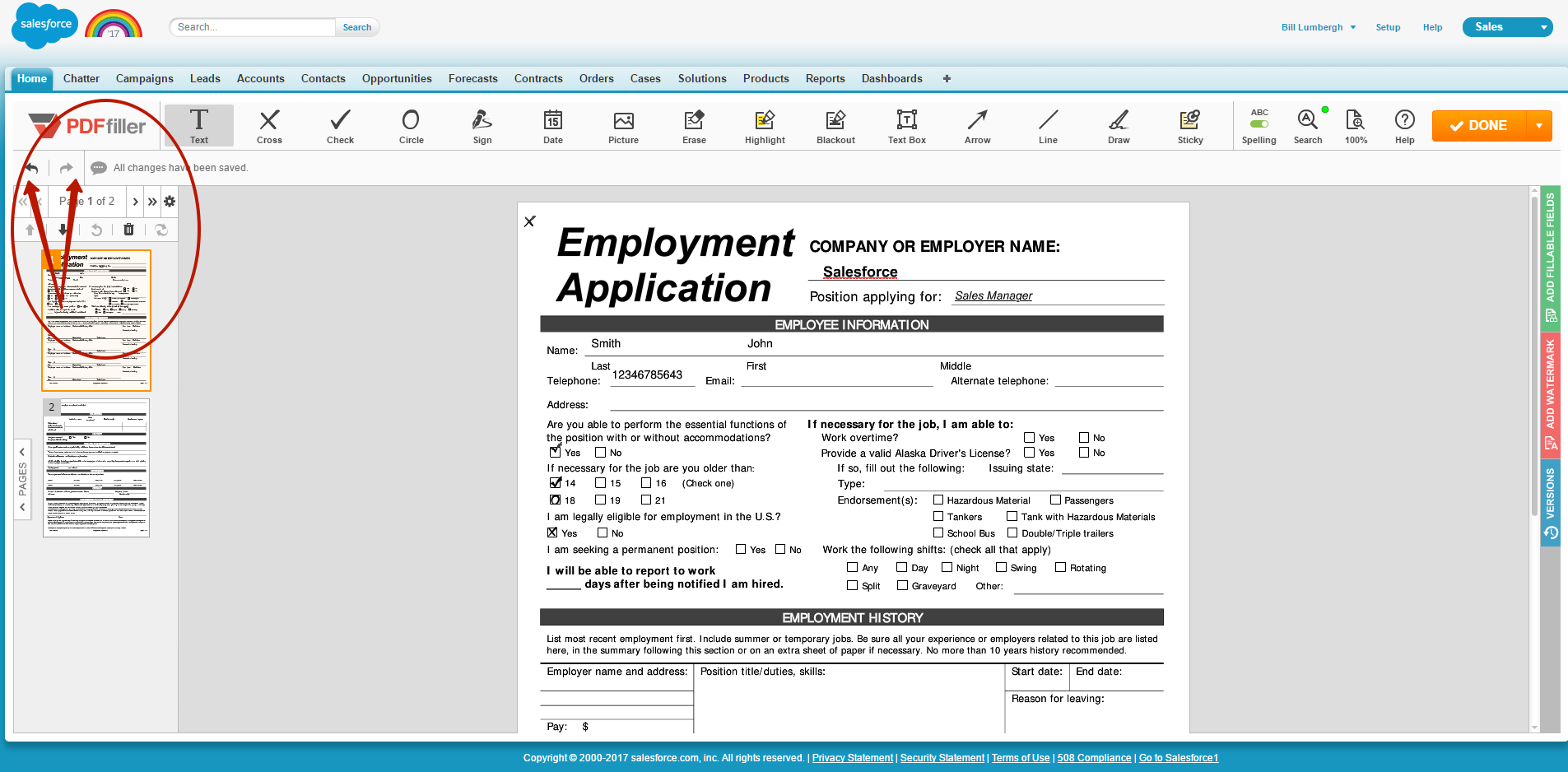 DaDaDocs integration with Salesforce account