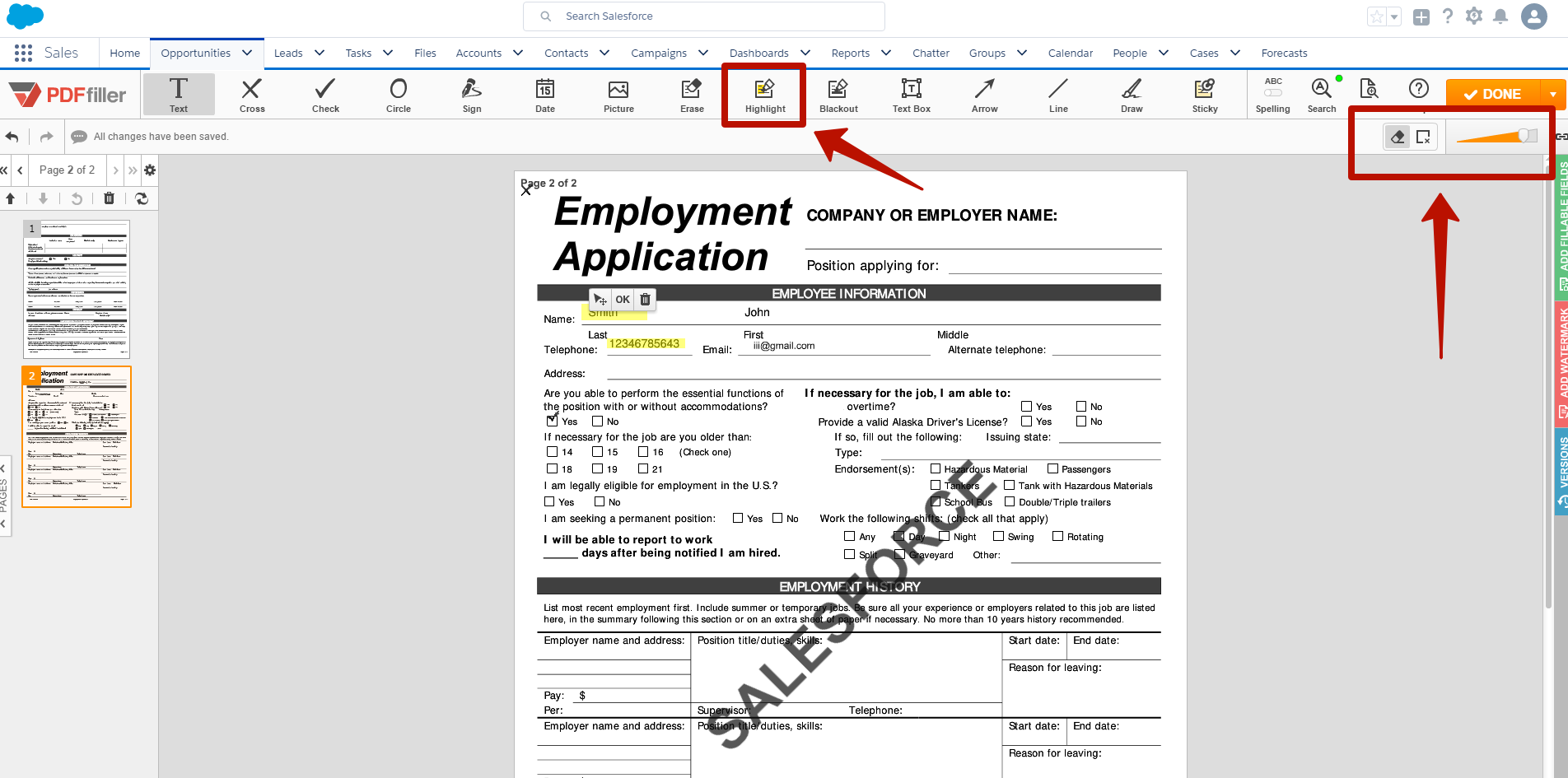 DaDaDocs integration with Salesforce account