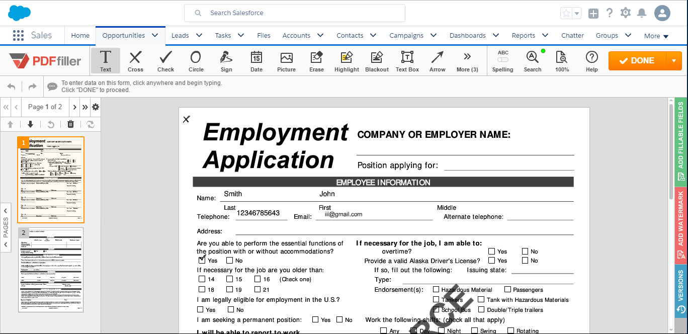 DaDaDocs integration with Salesforce account