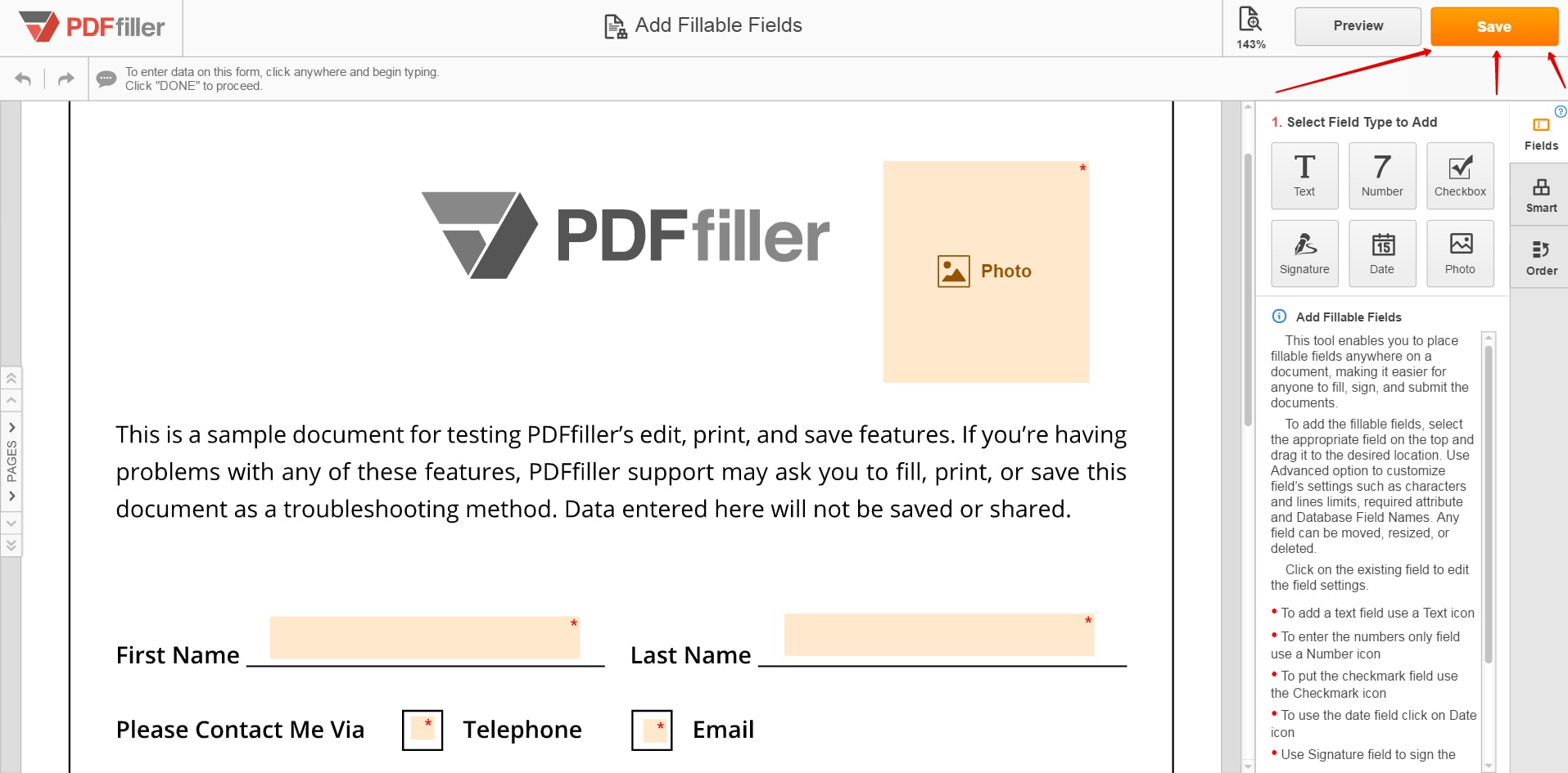 create pdf form with signature field